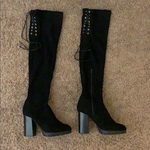 Black thigh high boots